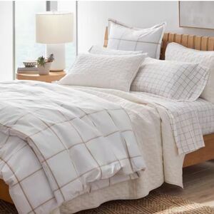 The Company Store Window Pane Plaid Yarn Dyed Wheat Queen Percale Duvet Cover